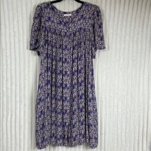 Go Softly Patio Dress Purple Print Snap Front loungewear sz L